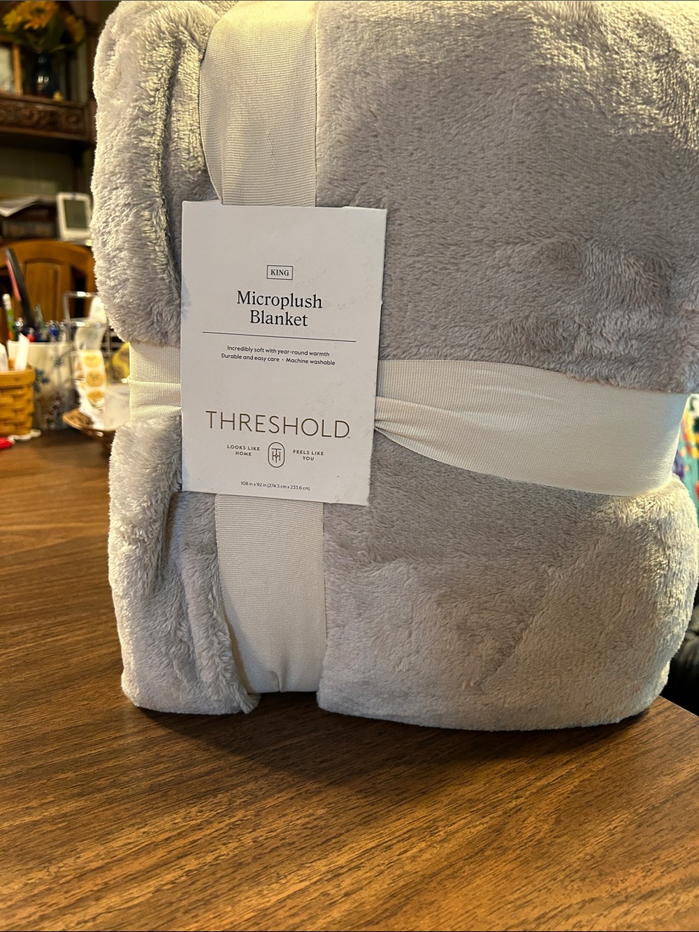 Threshold Microplush Blanket - Light Grey Plush